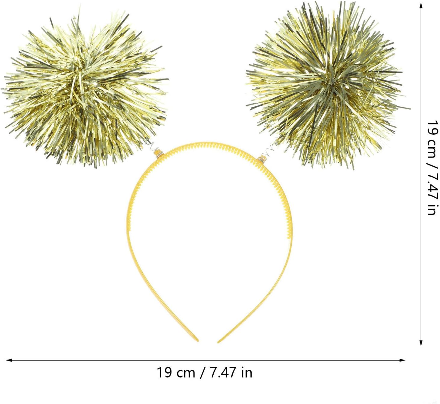 minkissy Pom Pom Headband, 2pcs Tinsel Headbands Cute Boppers Hair Bands Cosplay Party Hair Decoration Tinsel Headdress for Boy Girls, Golden, 19x19cm - Image 9