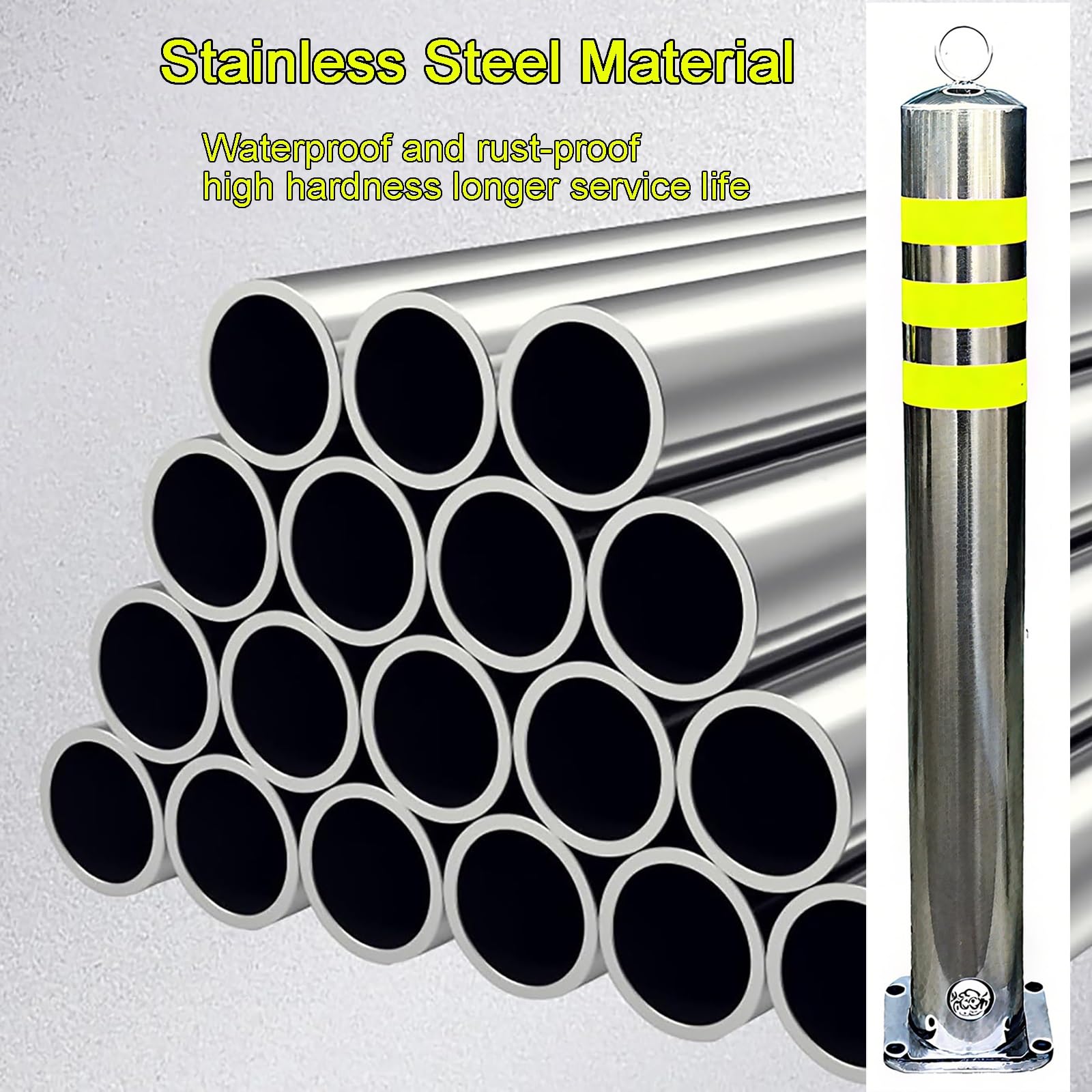 Postes de Seguridad, Poste de bolardo Acero Inoxidable extraíble, Metal(7.6 * 60cm/3 * 23.6in)