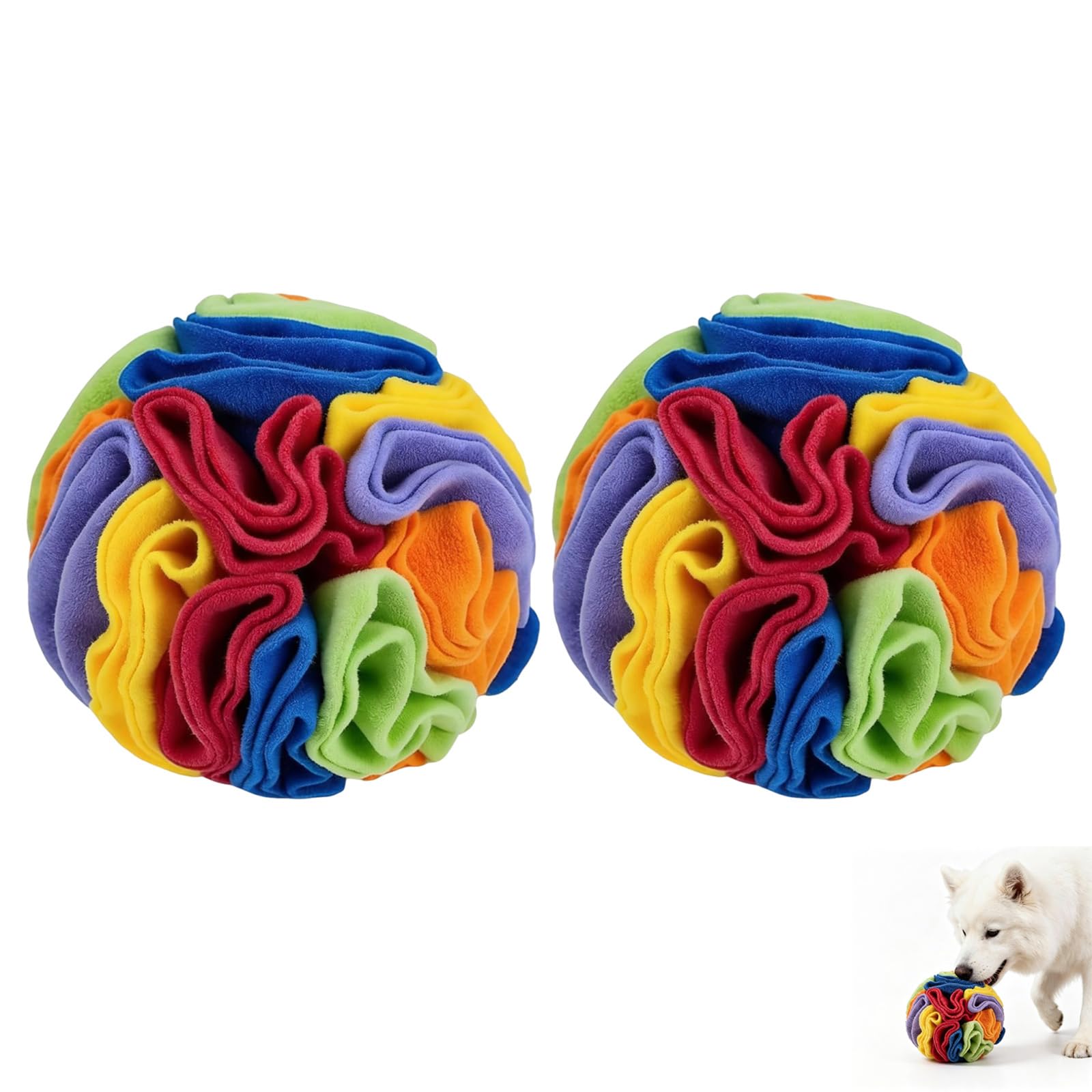 QhgPnt 2Pcs Pet Snuffle Ball, Puzzle Sniffing Interactive Dog Ball for Dogs, Dog Brain Stimulating Puzzle Toys for Blind Dogs Training，Stress Relief，Treat Machine Washable (Rainbow Color)