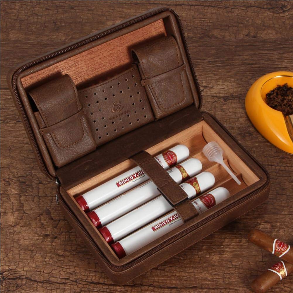 Scatole per sigari, umidificatori, Scatola per sigari, Custodia per sigari da Viaggio Portatile con umidificatore, Contiene 4 sigari, Chiusura con Cerniera, Scatola Regalo con Custodia/Nero/a