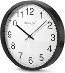 WISKALON 8 inch Horloge murale,Élégante horloge murale à cadre noir,Classique horloge murale numérique avec verre,Batterie Opérate horloge murale ronde, facile à lire Accueil/Bureau/école Horloge murale blanche