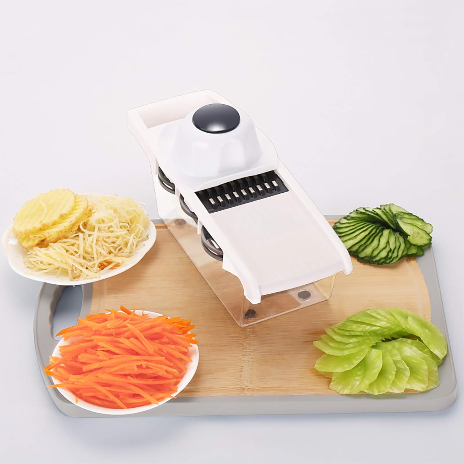 Mandoline Slicer Peeler Food Chopper Cutter with Stainless Steel Blades and Container Adjustable Onion Mincer Chopper Crusher for Tomato Potato Carrot Vegetable Chopper Dicer-A 33x11x11cm(13x4x4inch