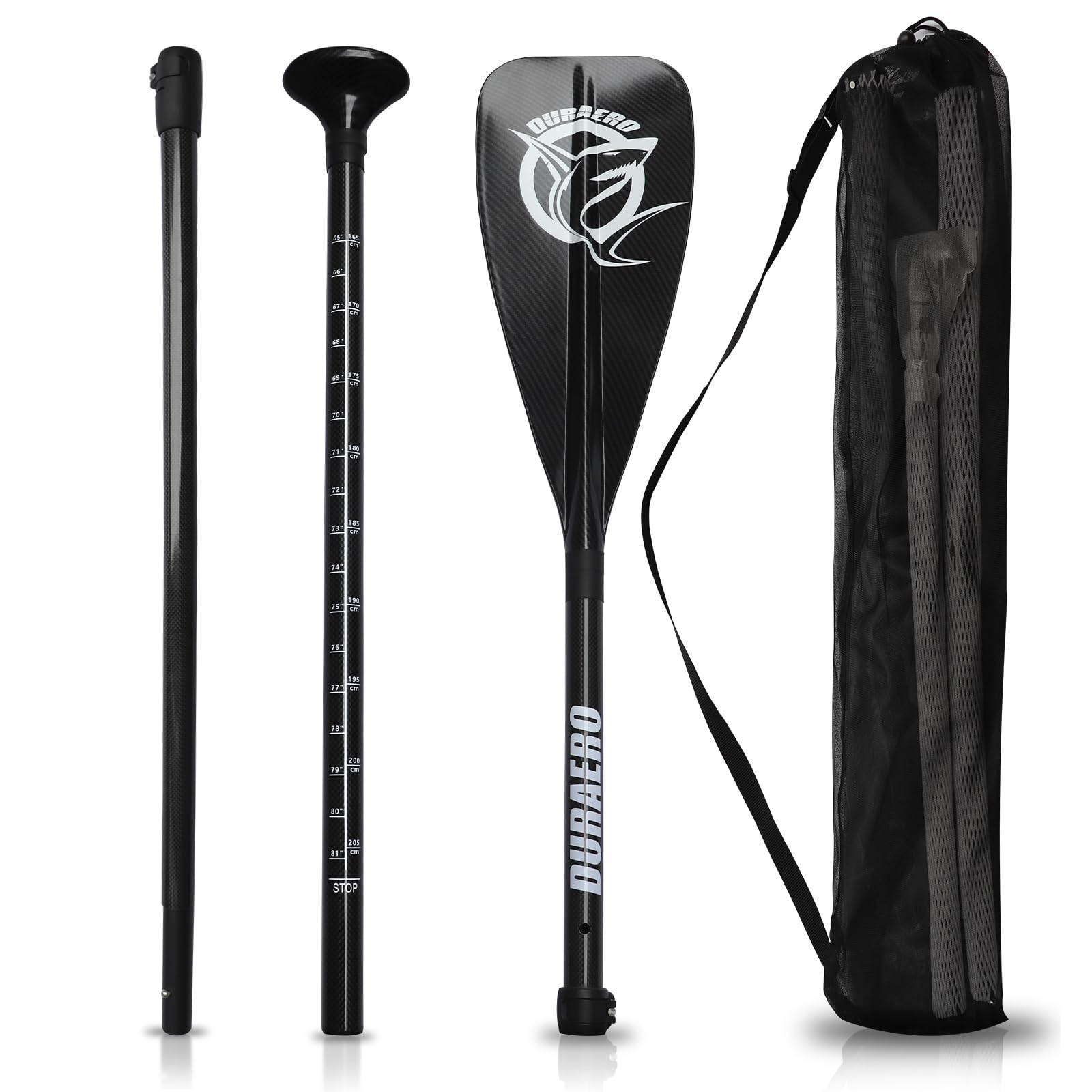 Wiosło węglowe z torbą – 3 sztuki do SUP kajak, deska do wiosłowania, profesjonalna szybkość, lekka, 760 g, regulowany teleskop 165 cm – 205 cm