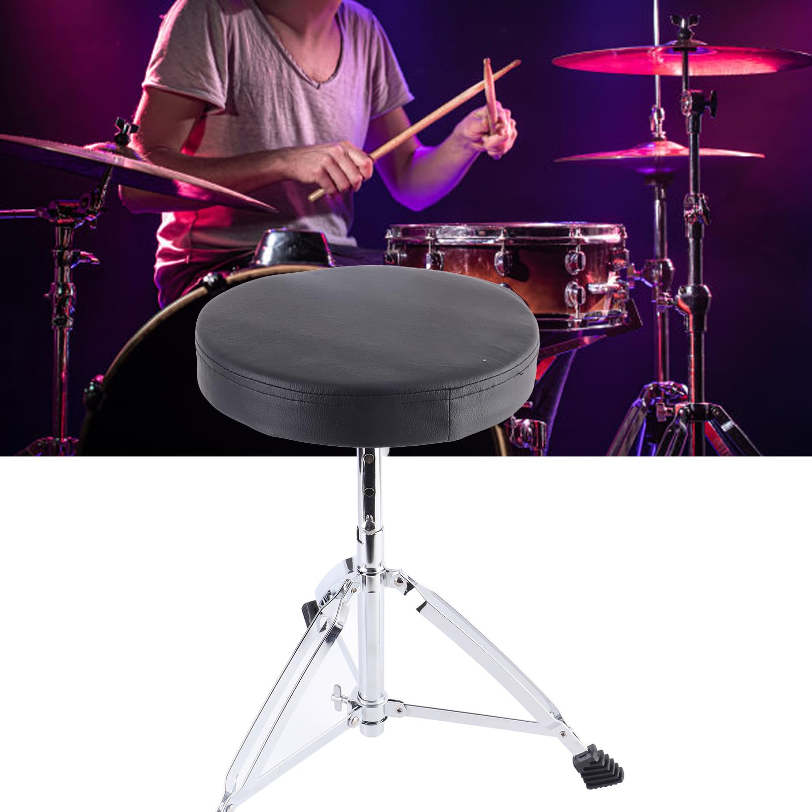 Silla con Asiento para Batería, Taburete Acolchado para Batería de 42,5 a 55 Cm, Ajustable para Tocar Instrumentos Musicales