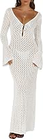 ANRABESS Crochet Swimsuit Cover Up for Women - Knit V-Neck Hollow Out Beach Dress, Soft Acrylic Vacation Swimwear