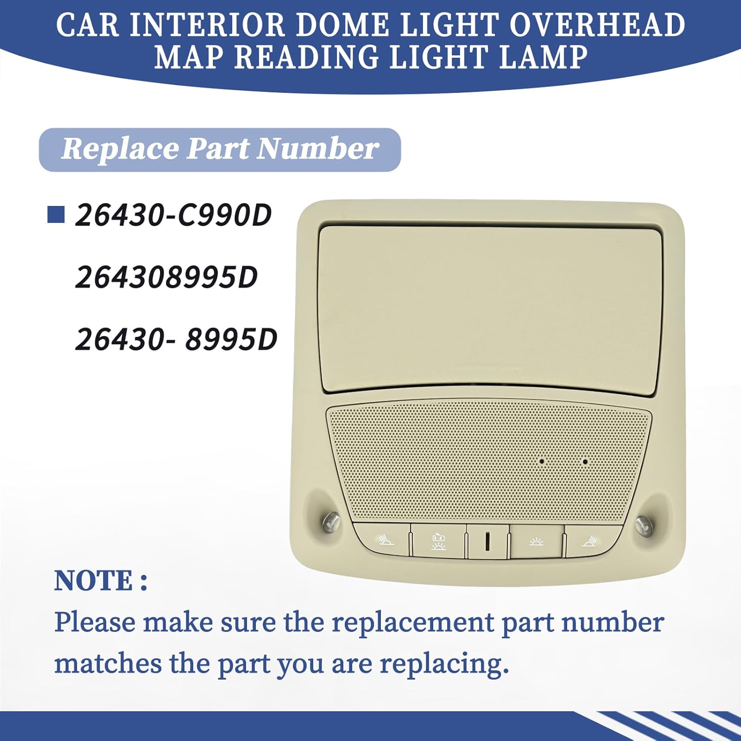 Car Interior Dome Light Overhead Map Reading Light Lamp 26430-C990D Compatible with Nissan Altima 2013-2018 Sentra 2013-2015 264308995D