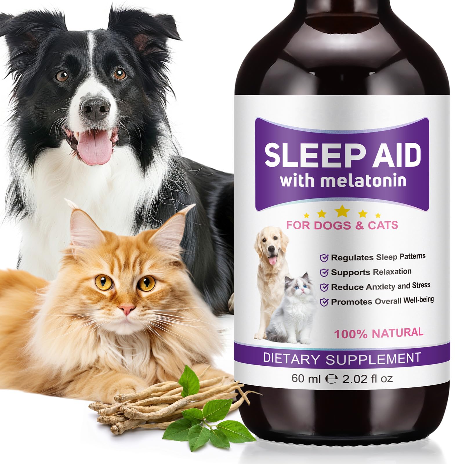 Melatonin for Pets, Melatonin for Dogs, Sleep Aid for Dogs, Melatonins for Cats, Support Aanxiety & Stress Relief, Promotes Relaxation and Deep Sleep, 2Oz Chicken Flavor