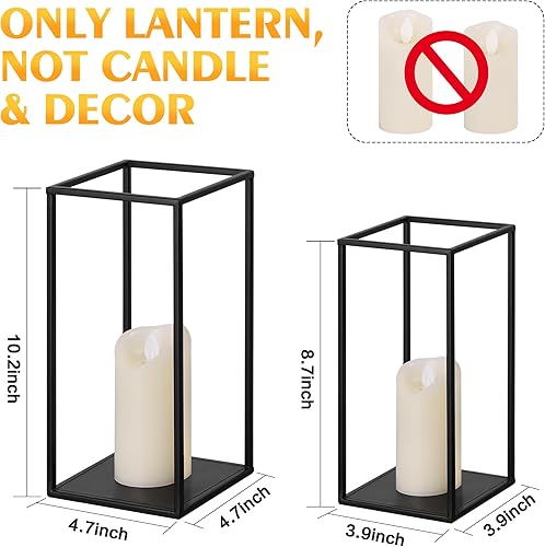 Miniatura 5 de Eufrozy Lanterns - Juego de 2 portavelas decorativos para interiores, farol de metal negro, decoración moderna de farol de granja para Navidad, sala