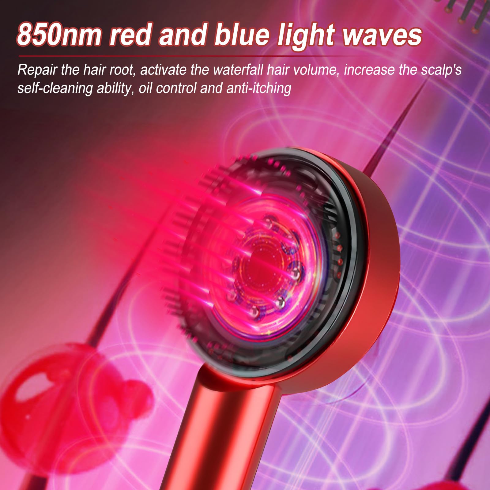 Cepillo de masaje para cuero cabelludo, onda de luz roja y azul, masajeador eléctrico multiusos con 3 modos de masaje, peine de masaje para el cuero cabelludo, aplicador de aceite para el cabello,