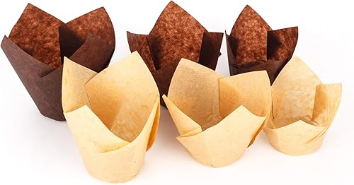 Vista 11 de GOLDEN APPLE, 100 piezas de tulipanes para cupcakes de loto pergamino para hornear muffins, tazas para bodas, cumpleaños, baby showers, natural)