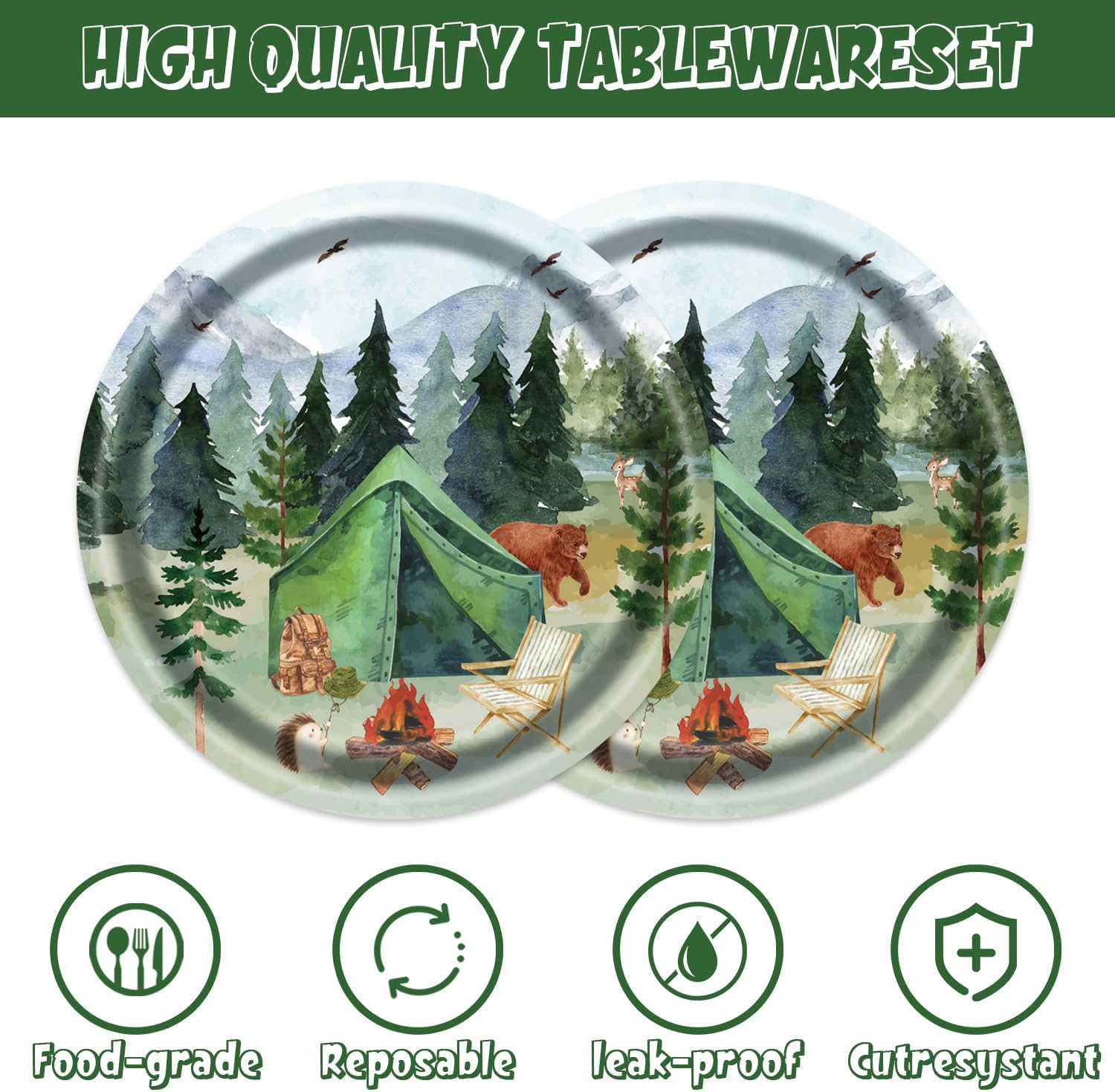40Pcs One Happy Camper Birthday Decorations Forest Camping Plates and Napkins Supplies Happy Camper Party Decorations image 3