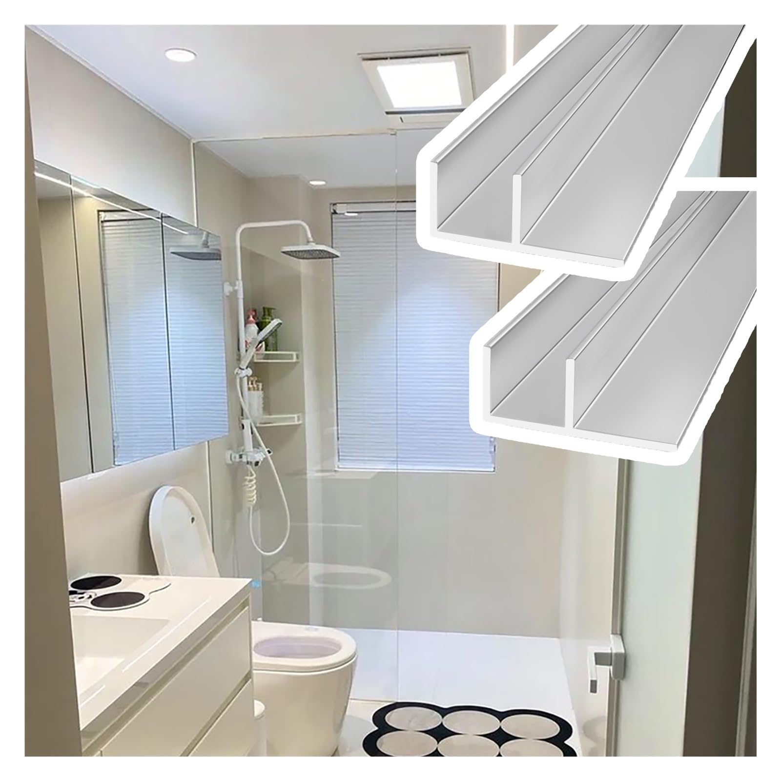 Djphofs 2Pcs Practical Multi-Purpose F Type Glass Fixed Slot, Deep Cuttable Fixed Deep Track, Heavy-Duty F- Shower Glass Channel For Homes Hotels Offices(,L1.5m(59In) W10.3mm(0.41In))