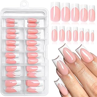 120Pcs White French Tip Press on Nails, Medium Square Nails Press ons French Fake Nails Full Cover Press on False Nails for Women Girls