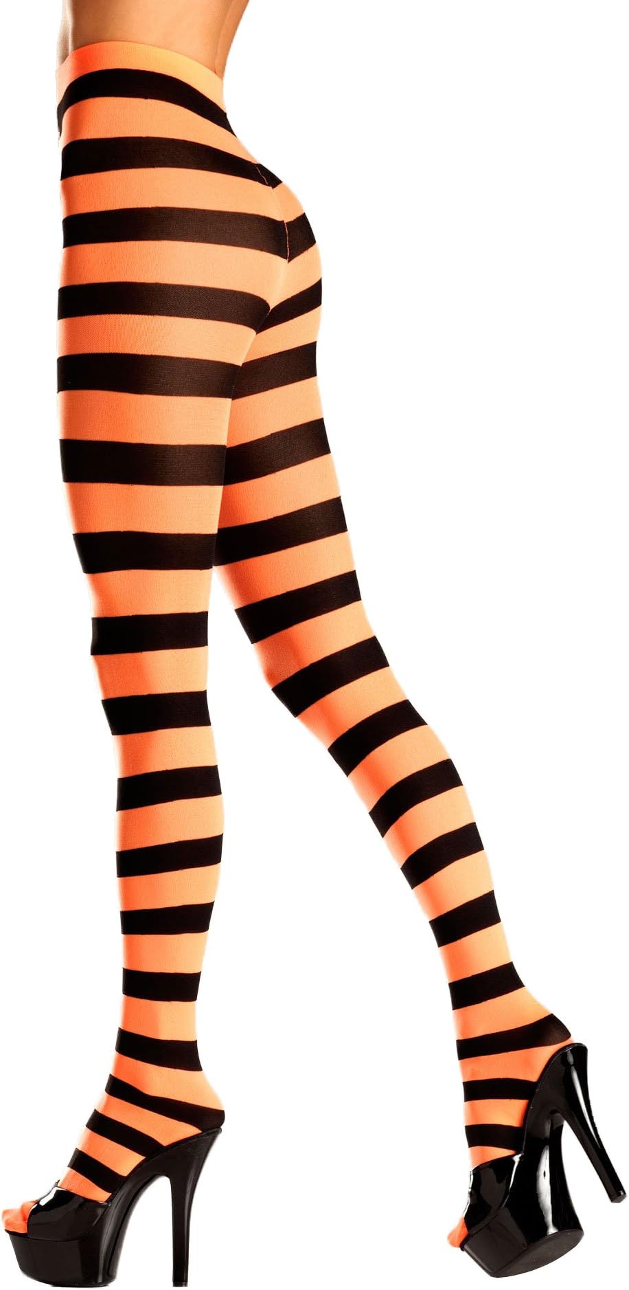 Wide Stripes Opaque Tights (Black/Orange;One Size)