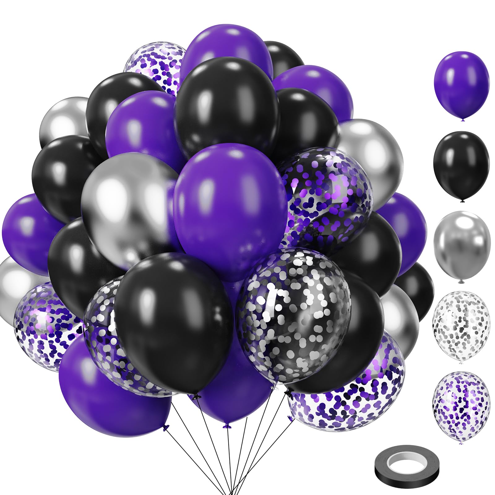 Purple and Black Balloon 75PCS,Black purple and silver