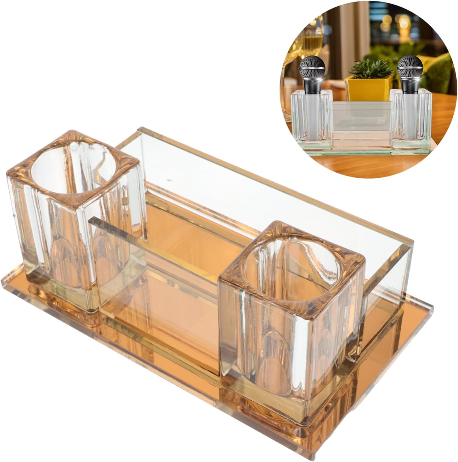 BESPORTBLE Crystal Microphone Stand Tabletop Desk Stand for Wireless Mics Acrylic Material Sturdy Base Ktv Karaoke