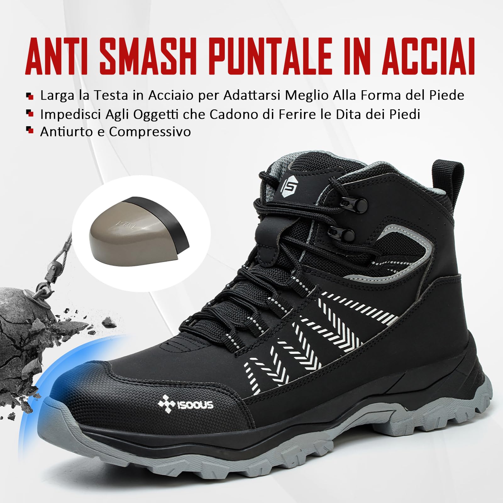 ISOOUS Scarpe Antinfortunistiche Uomo Alte Scarponi Antinfortunistiche Donna Leggere Stivali da Lavoro Comode Punta in Acciaio
