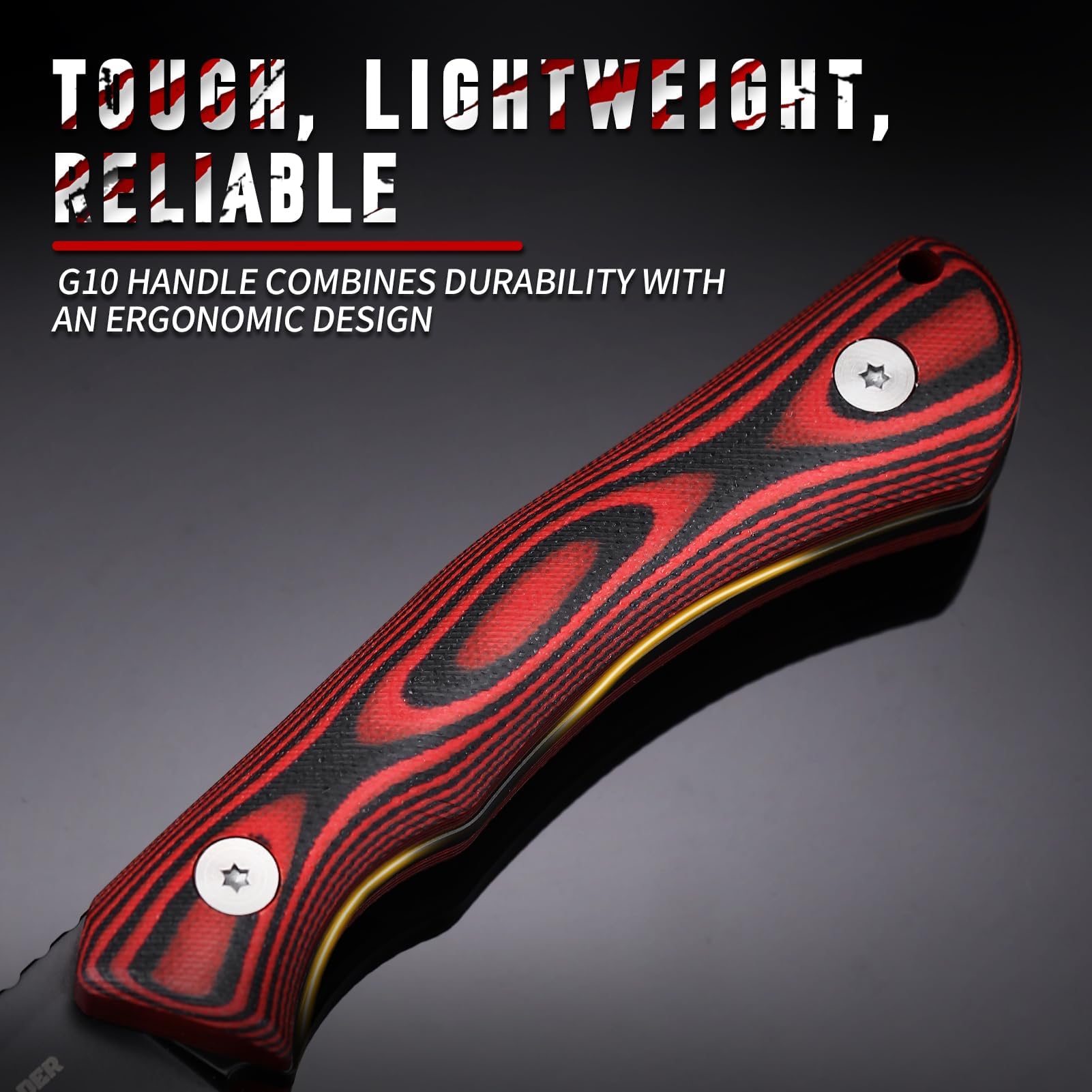 DRACHENADER Cuchillo Supervivencia Red-Rock, Full Tang para Exteriores, Hoja 10, 3 cm de Acer D2, Nessmuk con Funda Kydex