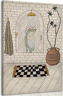 Kyiyhzp Funny Frog Bathroom Canvas Wall Art Vintage Bathroom Frog Wall Decor Picture Whimsical animal Shower Painting Cute Print Artwork for Toilet Shower Room Home Decoration 12x16