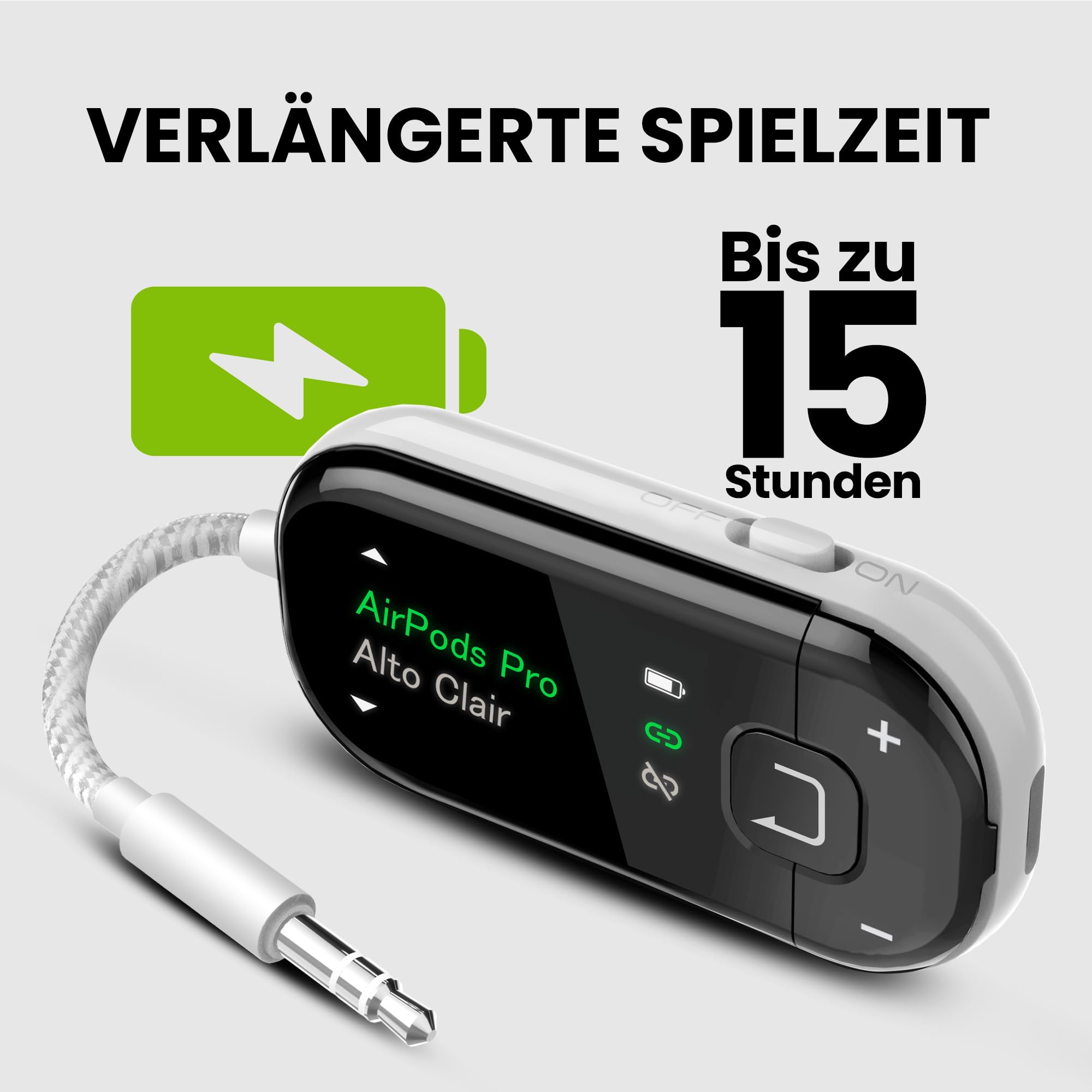 Avantree Voyager – Bluetooth 5.4 Adapter fürs Flugzeug mit Auracast & OLED Display, Qualcomm Chip, aptX Adaptive – Kabelloser Audio-Transmitter mit Klinke für Kopfhörer & AirPods auf Reisen