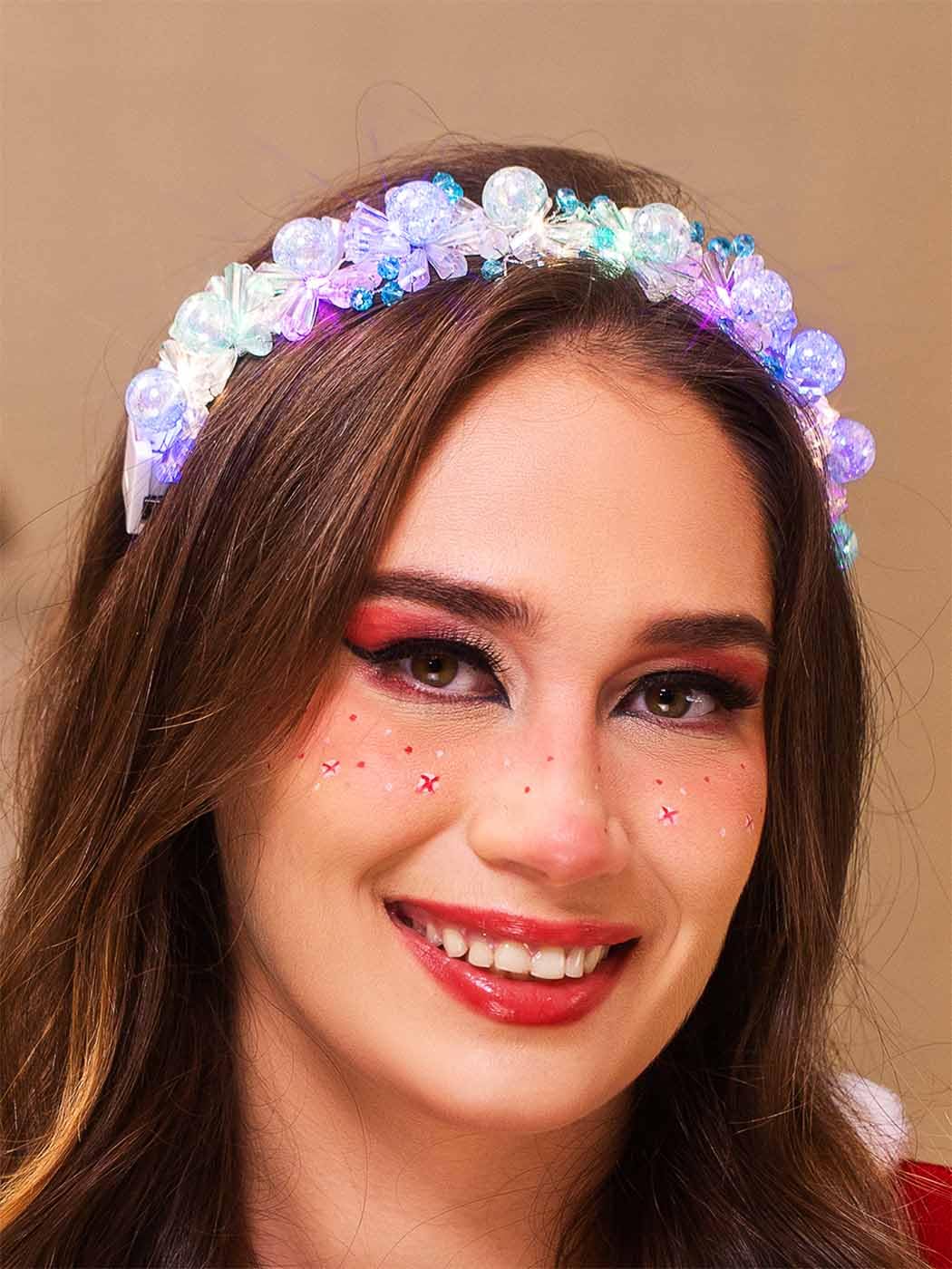 IYOU Light Up Headdband Blue Crystal Led Hair Bands Glowing Hair Hoop Ball Party Rave Christmas Hair Accessories for Women