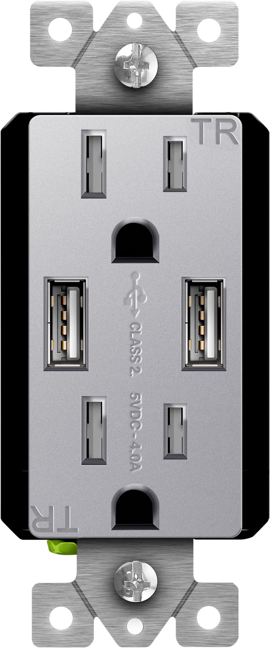 TOPGREENER High Speed USB Wall Outlet, 15A Tamper-Resistant Receptacles, Compatible with iPhone, Samsung Galaxy, LG, HTC & Other Smartphones, UL Listed, TU2154A-SV, Silver