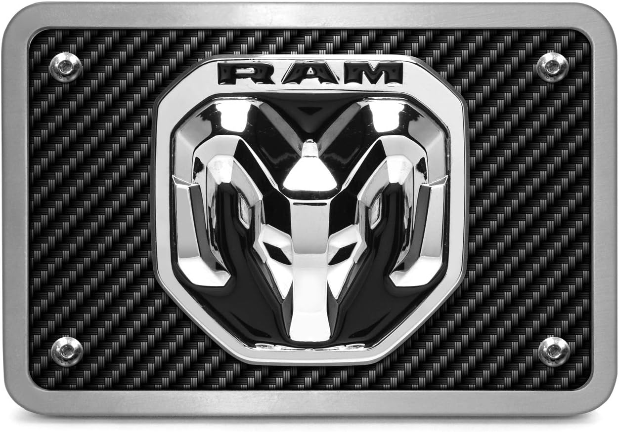 iPick Image Made for RAM 2019 3D Logo on Carbon Fiber Look Billet Aluminum 2 inch Tow Hitch Cover