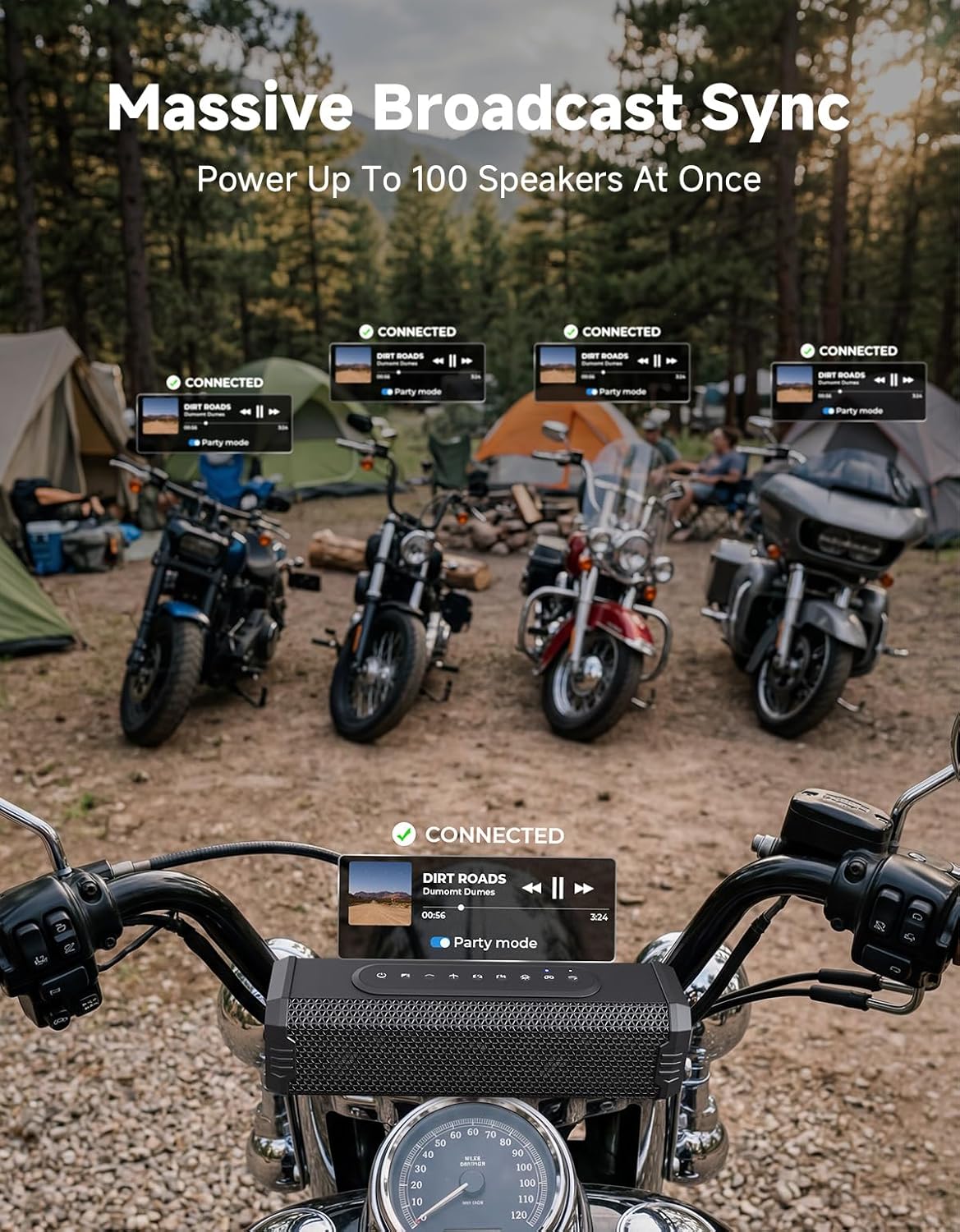 KEMIMOTO Motorcycle Speakers Bluetooth-Compatible Sound Bar, Handlebar Speaker with RGB Lights, IP66 Waterproof Motorcycle Audio System, Loud Stereo Bass for Highway Riding