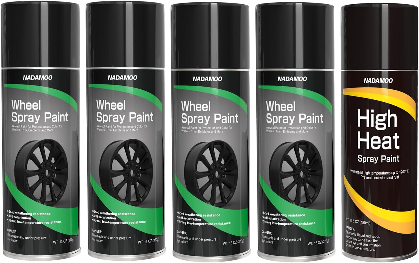 NADAMOO Black High Heat Spray Paint and Matte Black Wheel Spray Paint 4 Cans