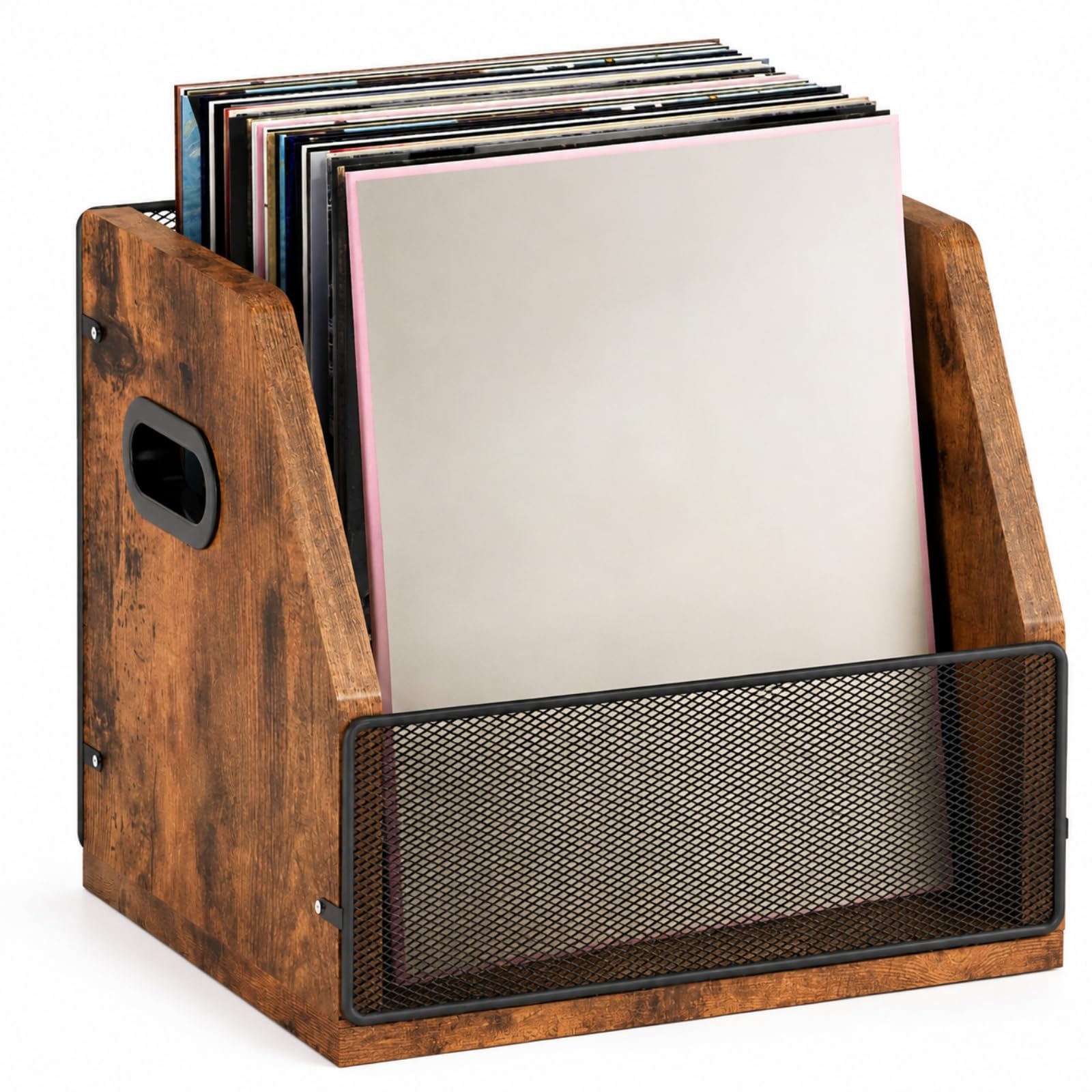 predolo Schallplatten- und CD-Aufbewahrungsbox aus platzsparend Aufbewahrungsbox mit Metall-Front praktisch Medienhalt für Wohnzimm