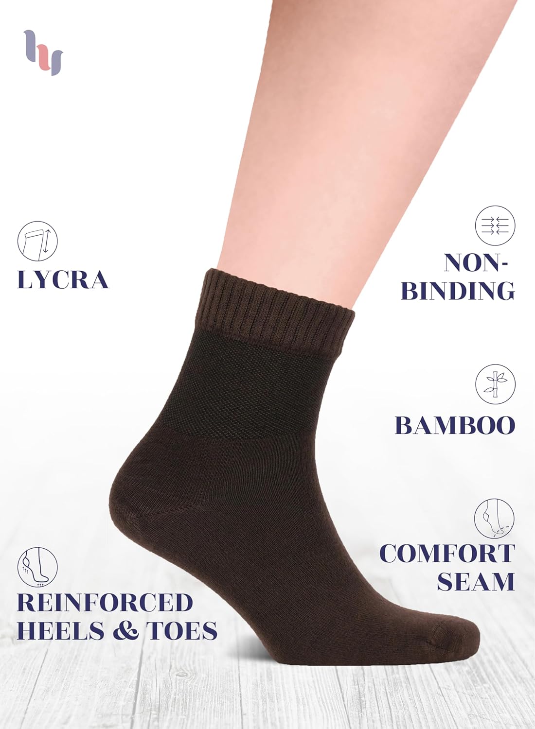 Hugh Ugoli Diabetic Socks for Men, Loose Ankle Socks, Rayon Derived from Bamboo, Extra-Wide, Thin, Seamless Toe, 4-8 Pairs - Image 2