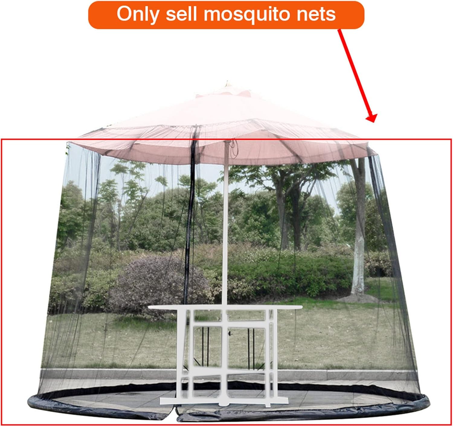 Outdoor Yard Mosquito Nets Zipper Drawstring Canopy with Zipper and Fixed Water Pipe Fits Umbrellas and Patio Tables