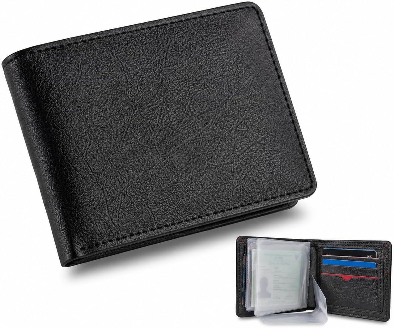 Carteira Masculina em Couro Sintético, Porta-Cartões e Porta-Documentos, Bolso para Moedas com Zíper e Porta-Cédulas, Compacta e Funcional
