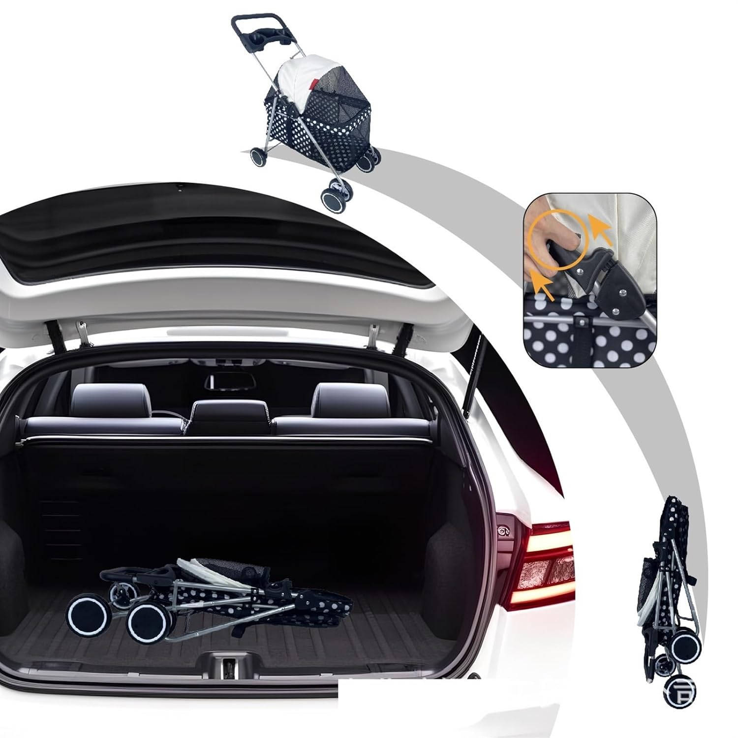 Cat Litter Box Cats and Dogs Outdoor Portable Folding Pet Cart, Car and Small Black Dot Pattern