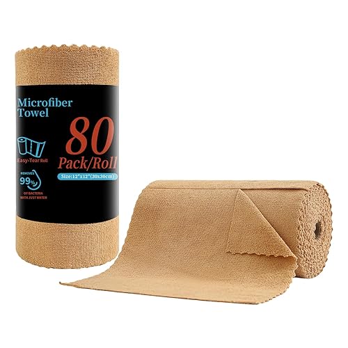 80 Pack Microfiber Cleaning Cloth Roll,Lint Free Rags & Tear