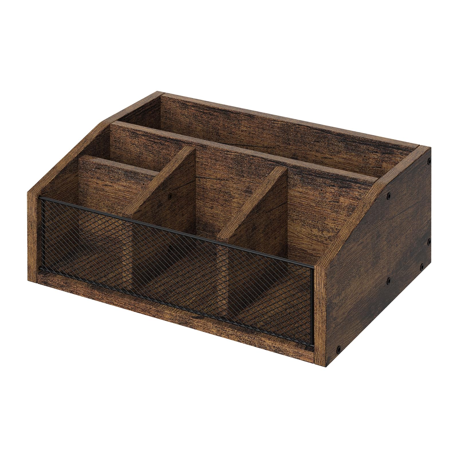 Organizador de Madera para Cafetería, Organizador de 5 Compartimentos para Accesorios de Cafetería con Divisores para Oficina - Perfecto para Servilletas, Azúcar, Suministros de Té, Cápsulas de Café