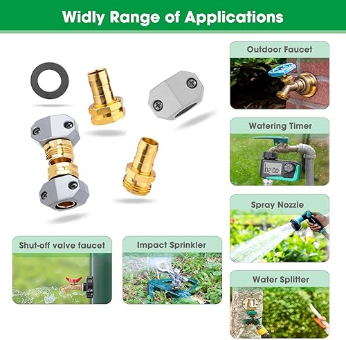 Miniatura 6 de BoArt Conector de reparación de manguera de jardín, 4 juegos, conectores macho y hembra de aleación de aluminio, abrazaderas de zinc para manguera
