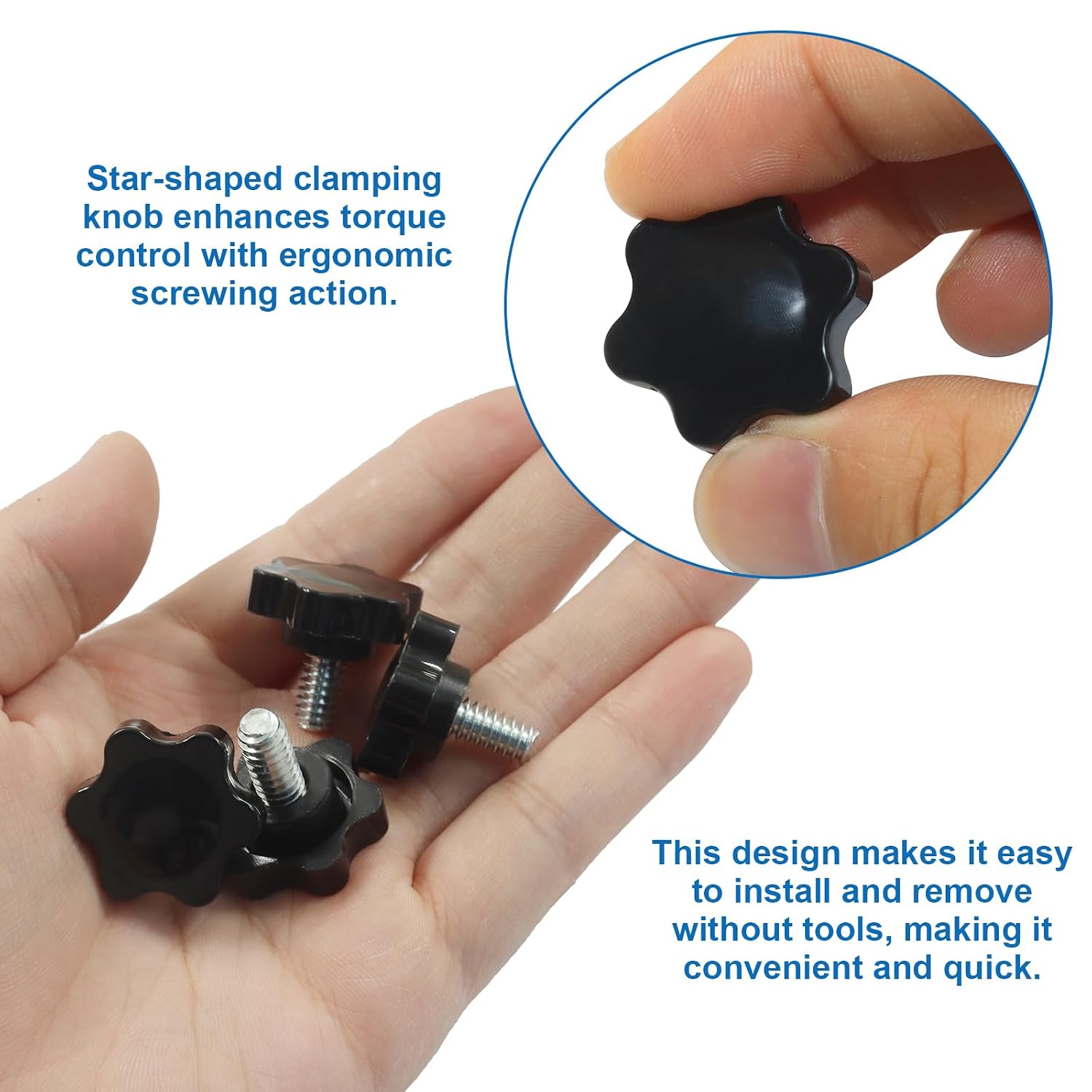 Threaded Thumb Nuts, 1/4"-20 x 1/2", 10Pcs, Black Plastic