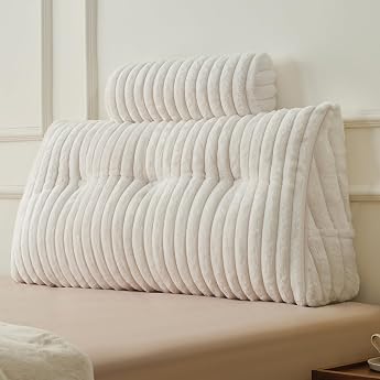 Z-hom Book Cushion Wedge Cushion Reading Cushion for Bed and Sofa Cosy Back Cushion Practical Side Pocket Removable Cover with Round Pillow Long Pile Version 100 x 50 x 20 cm