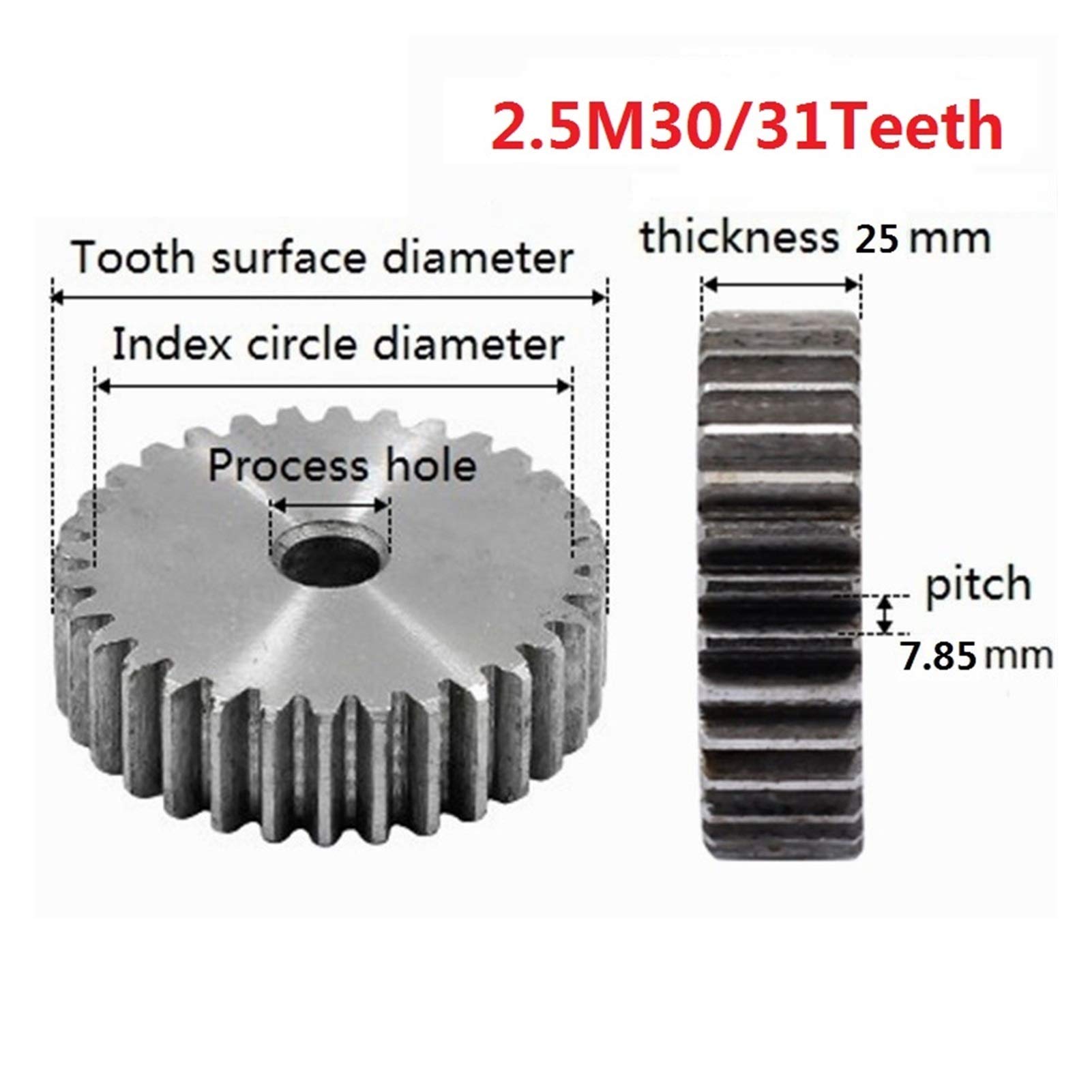 TMP1105 2.5M 30/31Teeth Spur Gear Pinions Mod 2 .5 Right Teeth Gears Rack Transmission for Car Tank (Number of Teeth : 30 Teeth)
