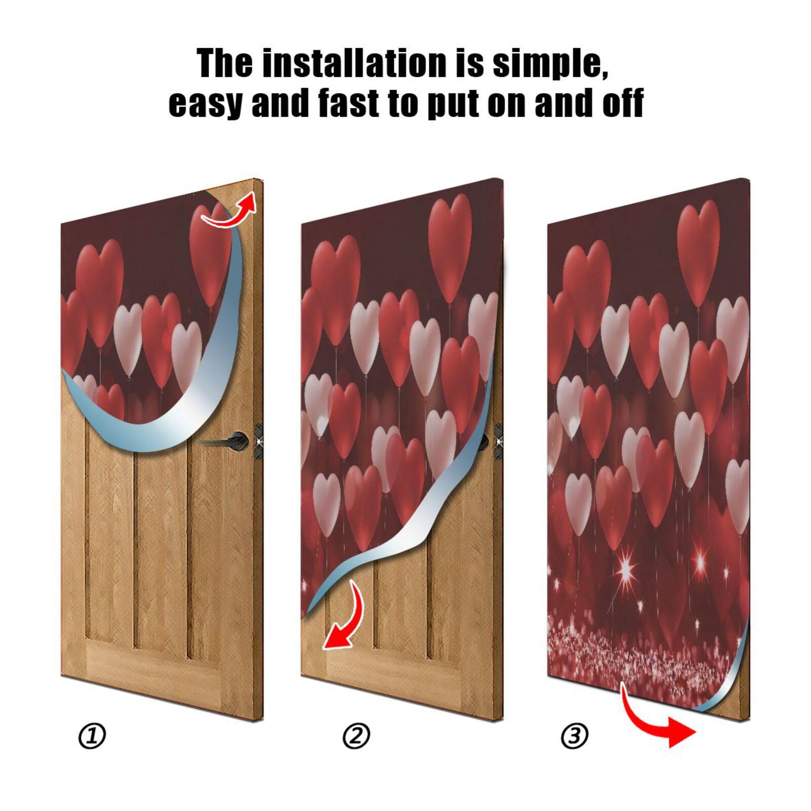 FLildon Red Hearts Balloons Valentine's Day Door Cover Decoration, Party Accessory Porch Decor for Festive Ornament Room Door Covers 36 x 98 Inch