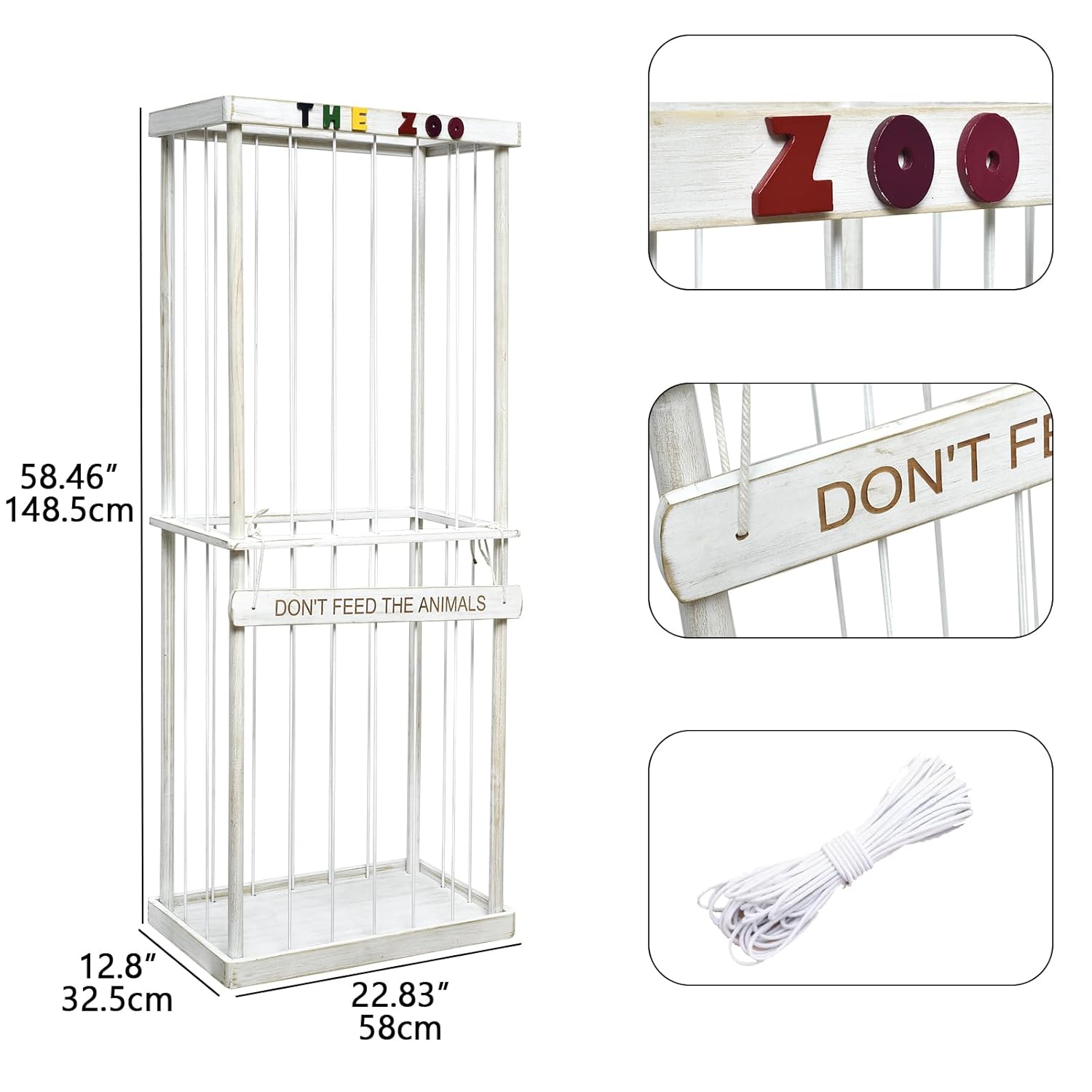 FUIN Stuffed Animal Zoo Storage White, Natural, 24FI3001WH