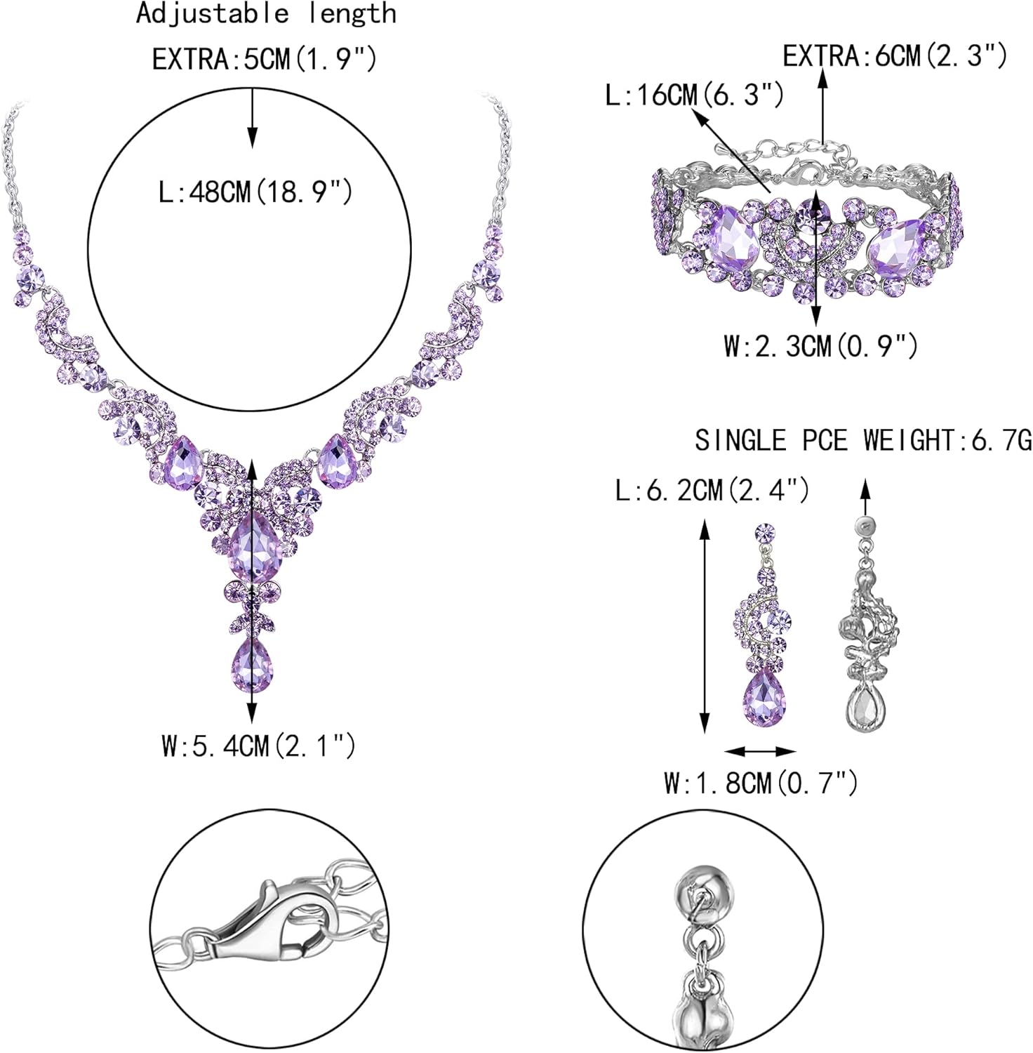 EVER FAITH Rhinestone Crystal Bridal Art Deco Floral Wave Teardrop Necklace Earrings Bracelet Jewelry Set - Image 5