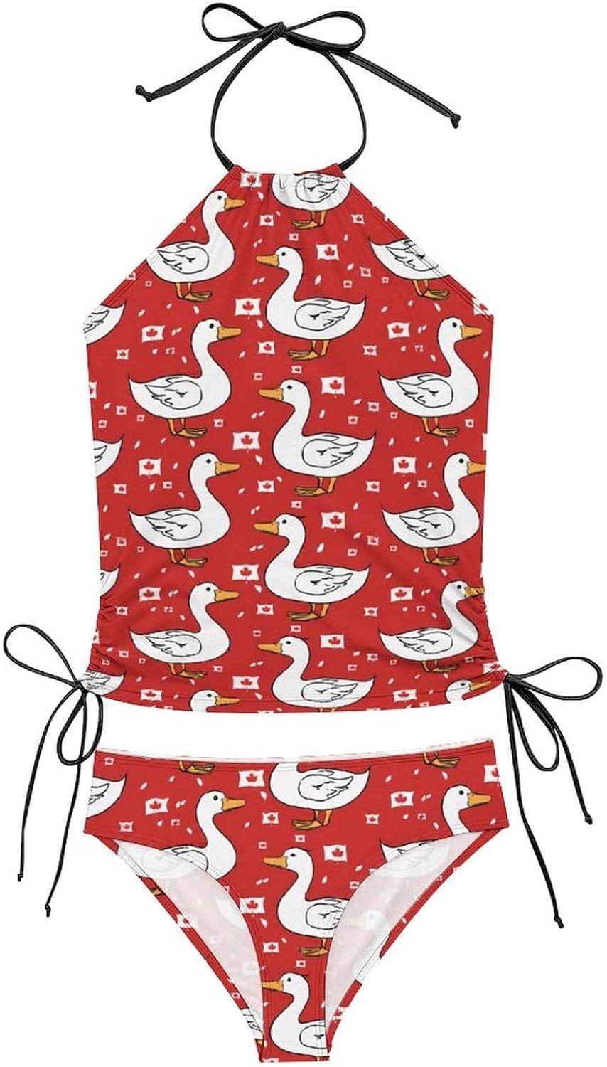 Ducks Canada Flag Novelty Women's Swimwear Set 2 Pcs Tankini String Swimsuits Bathing Suits