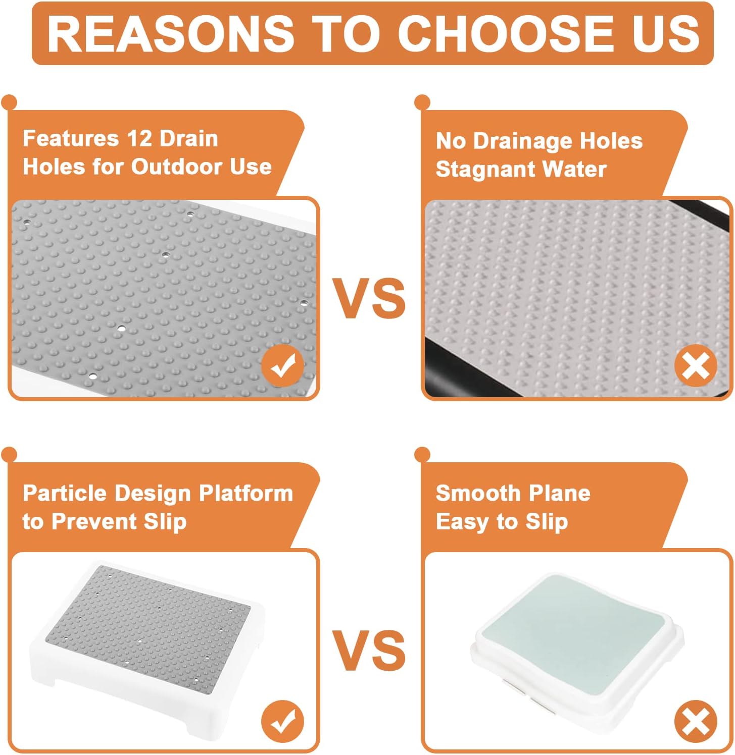 Mobility Step Stool, Indoor/Outdoor Stepping Stool for Adults & Seniors, Portable High Riser Steps Platform with Anti-Slip Top & Feet, 420 Lbs Capacity, White