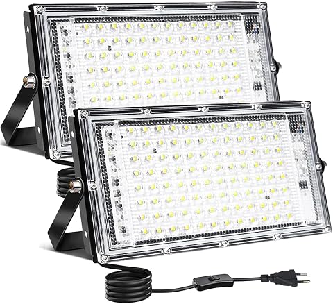 CREATESTAR Faretto Led da Esterno, 100W 2 Pezzi Faretti Led Esterni luce bianca fredda, IP65 Impermeabile Faro Led Esterno per magazzino, campo sportivo, giardino, garage, parcheggio