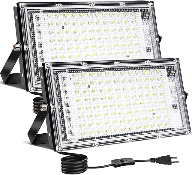 CREATESTAR Faretto Led da Esterno, 100W 2 Pezzi Faretti Led Esterni luce bianca fredda, IP65 Impermeabile Faro Led Esterno per magazzino, campo sportivo, giardino, garage, parcheggio