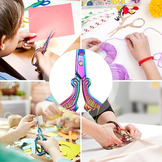 Chumia 6 Pieces 3.6 Inch Embroidery Scissors Bulk Cross Stitch Sewing Crochet Scissors Stainless Steel for Needlework Artwork (Retro Colors)
