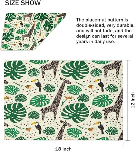 Miniatura 4 de Juego de 4 manteles individuales decorativos de jirafas adorables, lavables, impermeables, para fiestas, hogar, comedor, decoración de mesa de 18 x