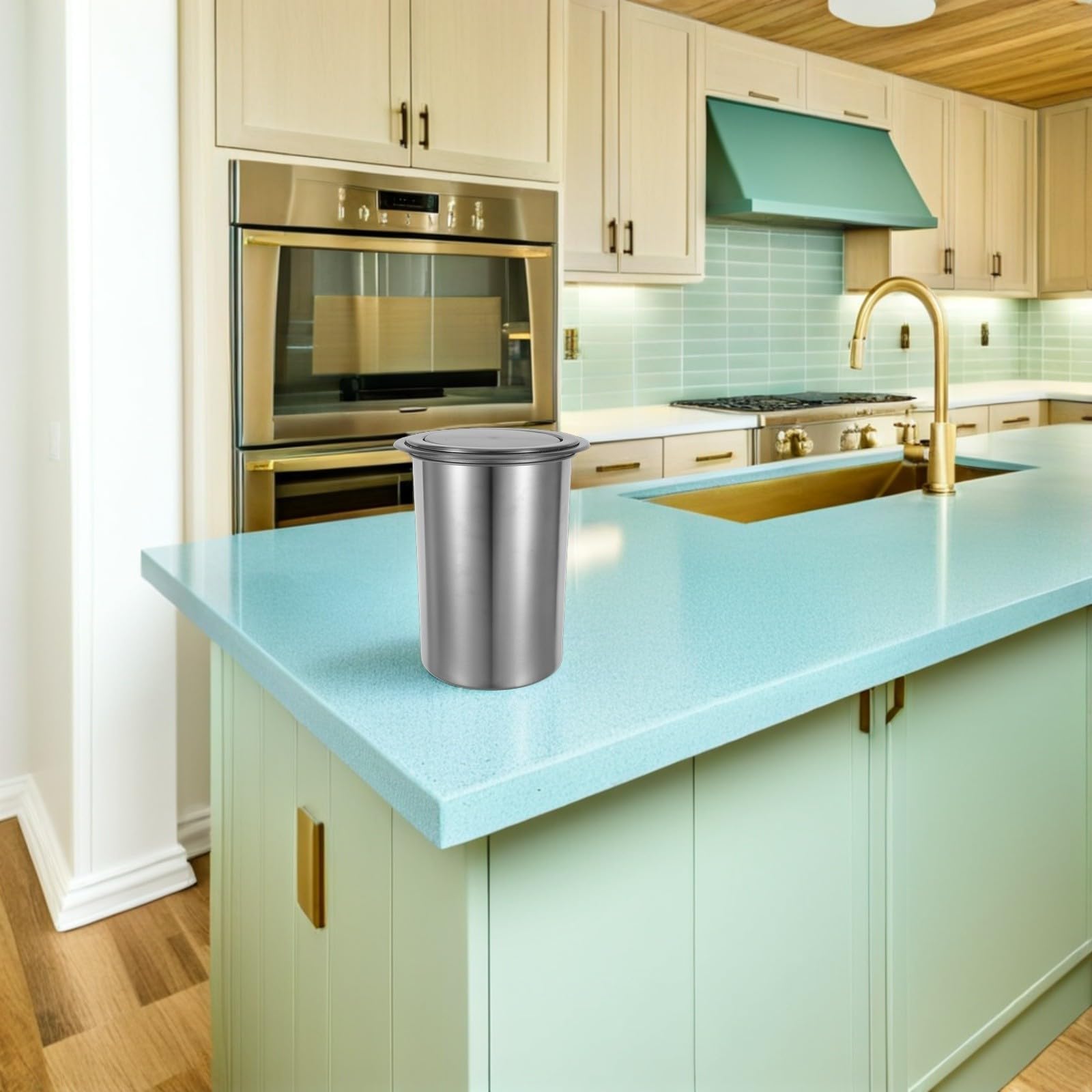 iplusmile Cubo de Basura para Cocina de Acero Inoxidable con Tapa Abatible y Diseño Empotrado, en Espacio y Fácil de Usar para Restaurantes y Cocinas Comerciales